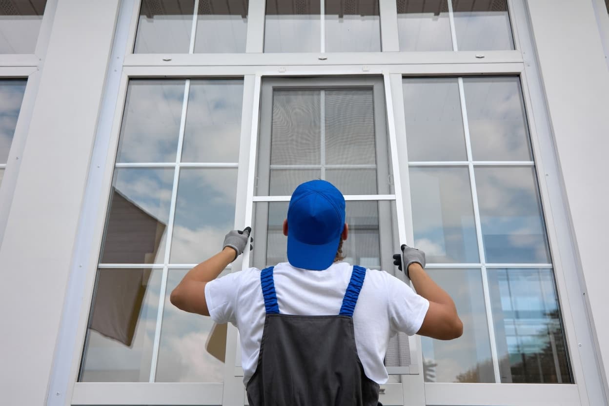 Contractor assessing windows before home window tinting installation in Albuquerque NM